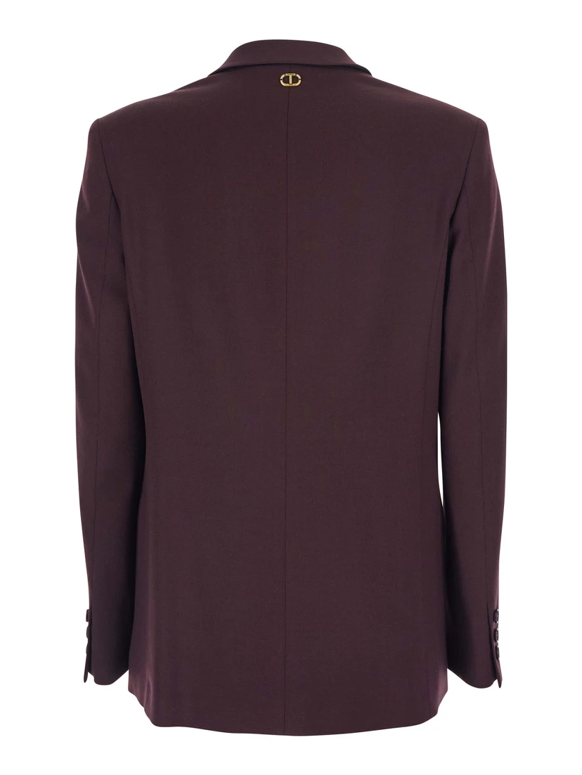 Bordeaux Double-Breasted Jacket with Classic Lapels in Wool and Fabric Blend Woman