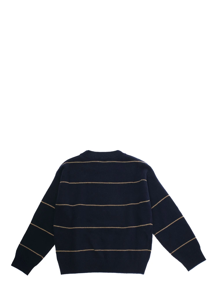 Blue Crewneck Sweater with Ribbed Trims and All-Over Striped Motif in Wool Boy alternative