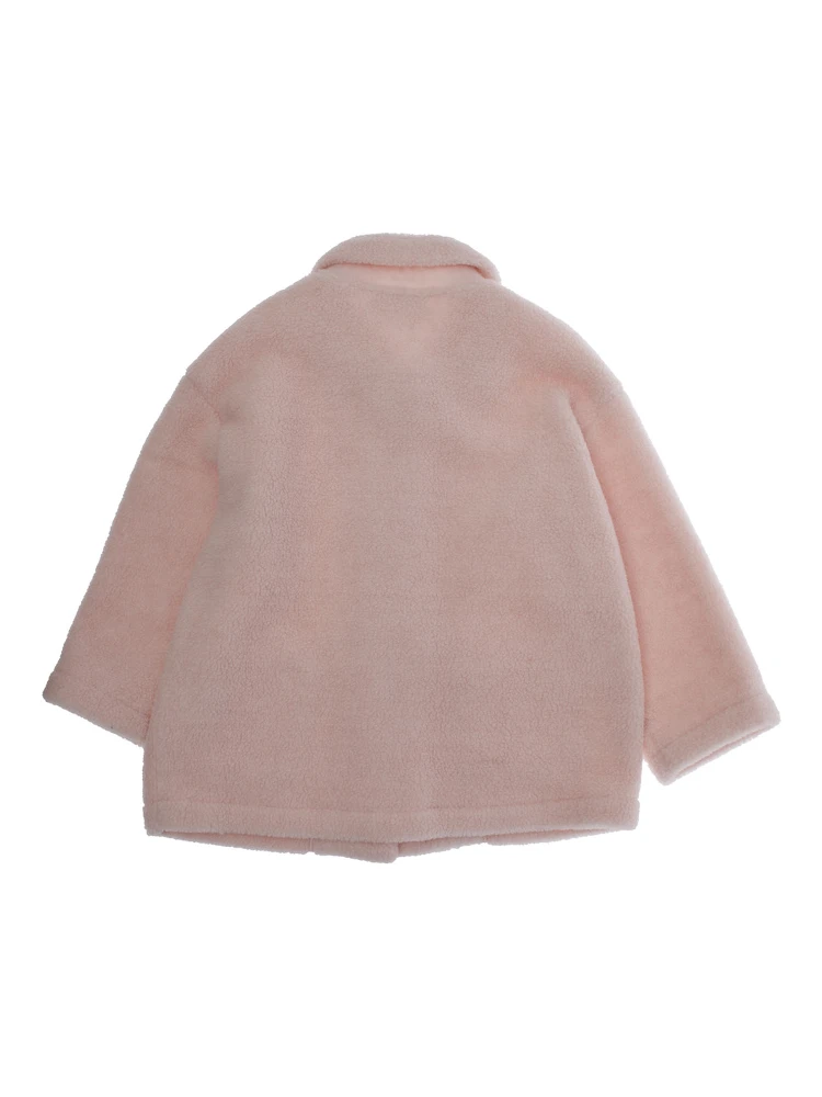 Pink Coat with Classic Collar and Logo Lettering Embroidery on the Sleeve in Tech Fabric Girl alternative