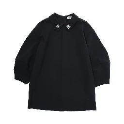 Black Dress with Beaded Collar and Rear Zip Closure in Tech Fabric Stretch Girl