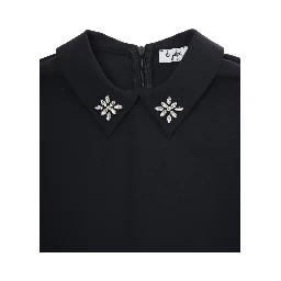 Black Dress with Beaded Collar and Rear Zip Closure in Tech Fabric Stretch Girl