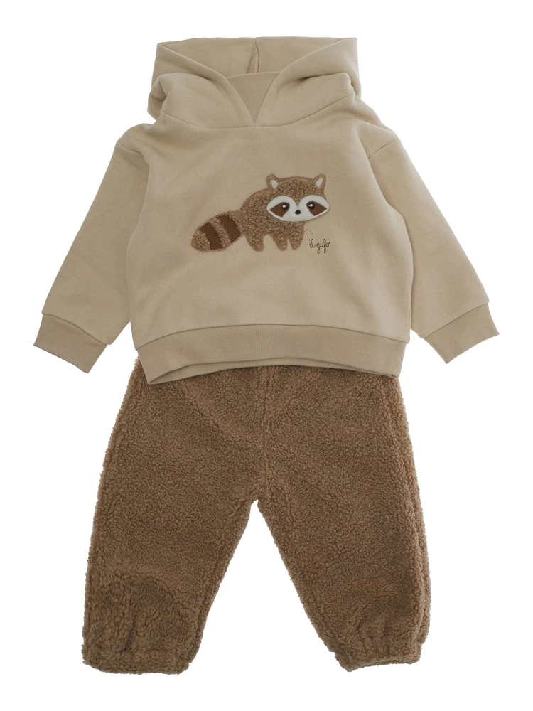Brown Suit with Embroidery on the Front in Cotton Baby