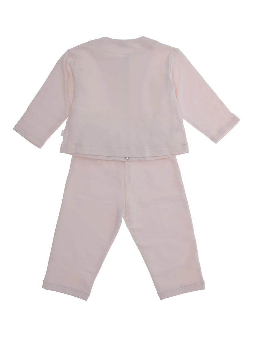 Pink Crewneck Suit with Front Zip Closure in Cotton Stretch Baby