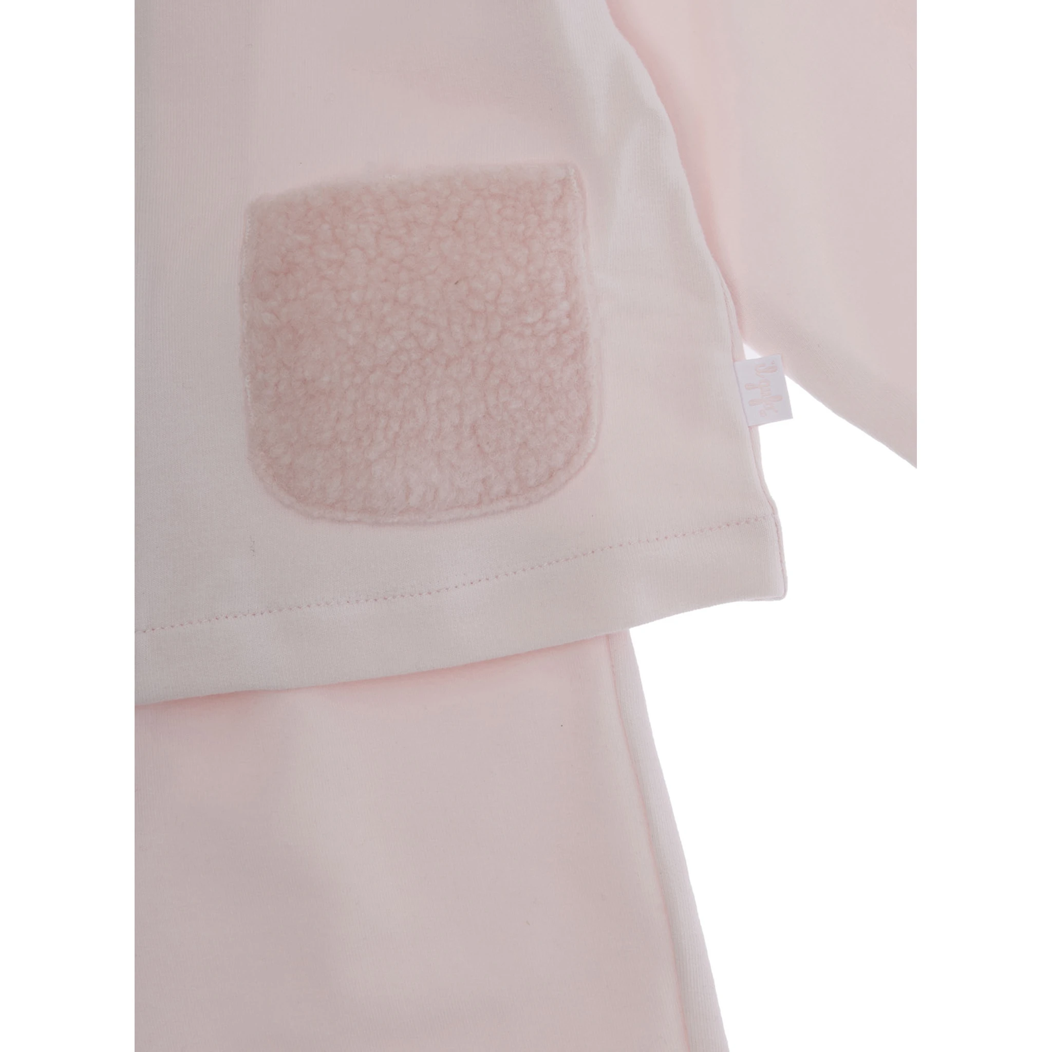 Pink Crewneck Suit with Front Zip Closure in Cotton Stretch Baby