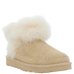 Classic Ultra Mini Chalet Beige Ankle Boots with Fur Design in Suede Woman