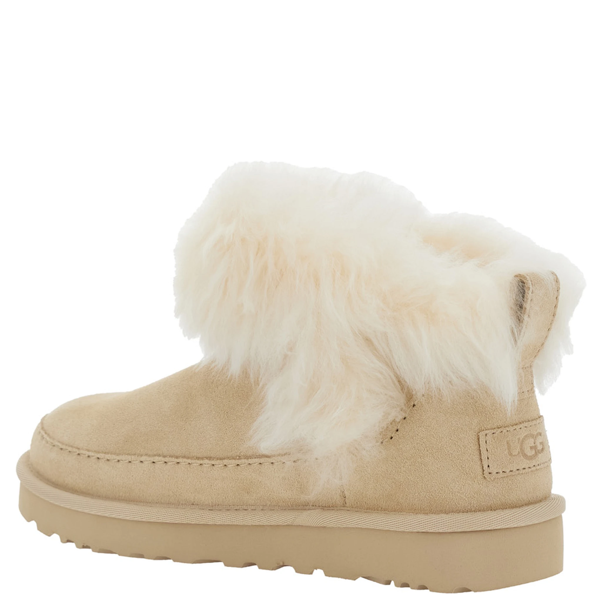 Classic Ultra Mini Chalet Beige Ankle Boots with Fur Design in Suede Woman