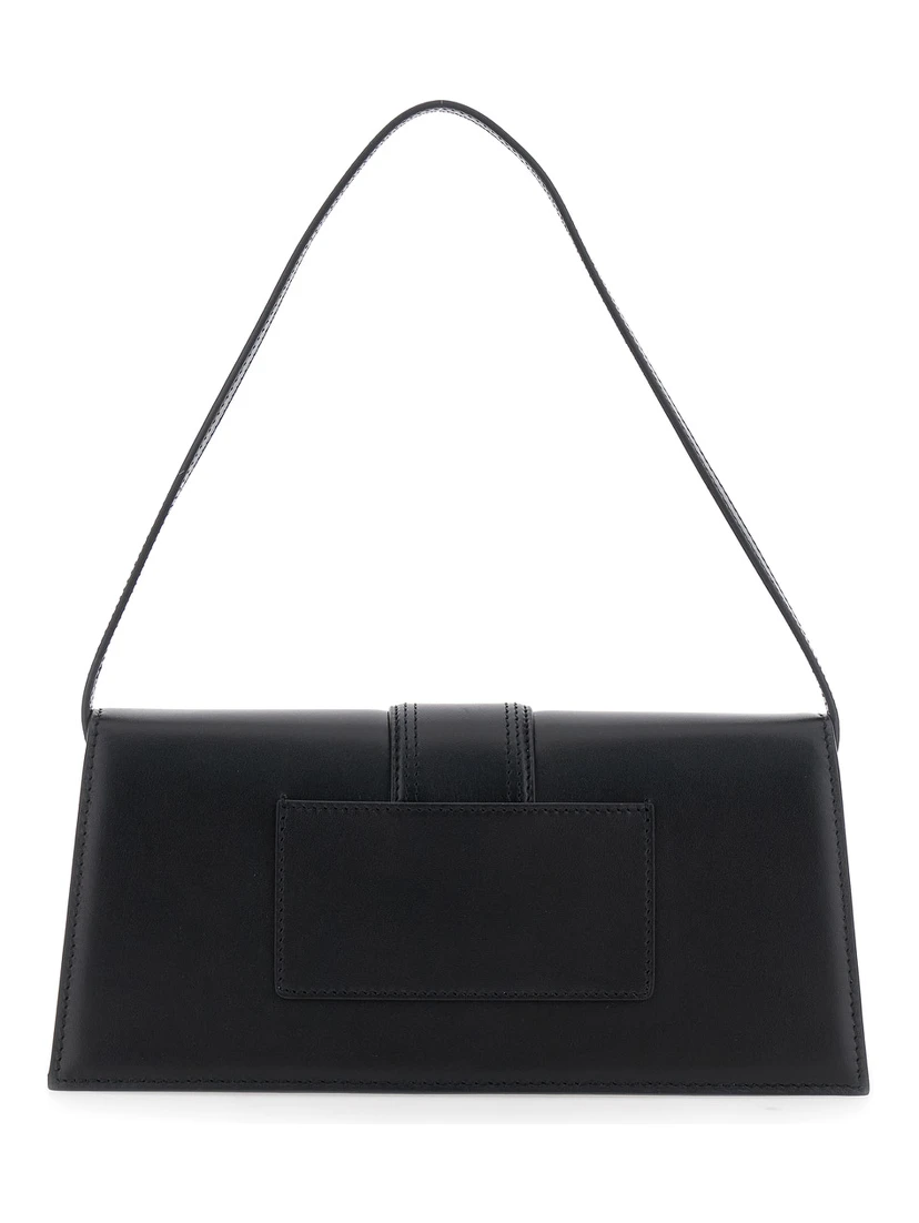 حقيبة كتف طويلة سوداء من الجلد من Le Bambino للنساء، مزودة بحزام كتف قابل للإزالة
