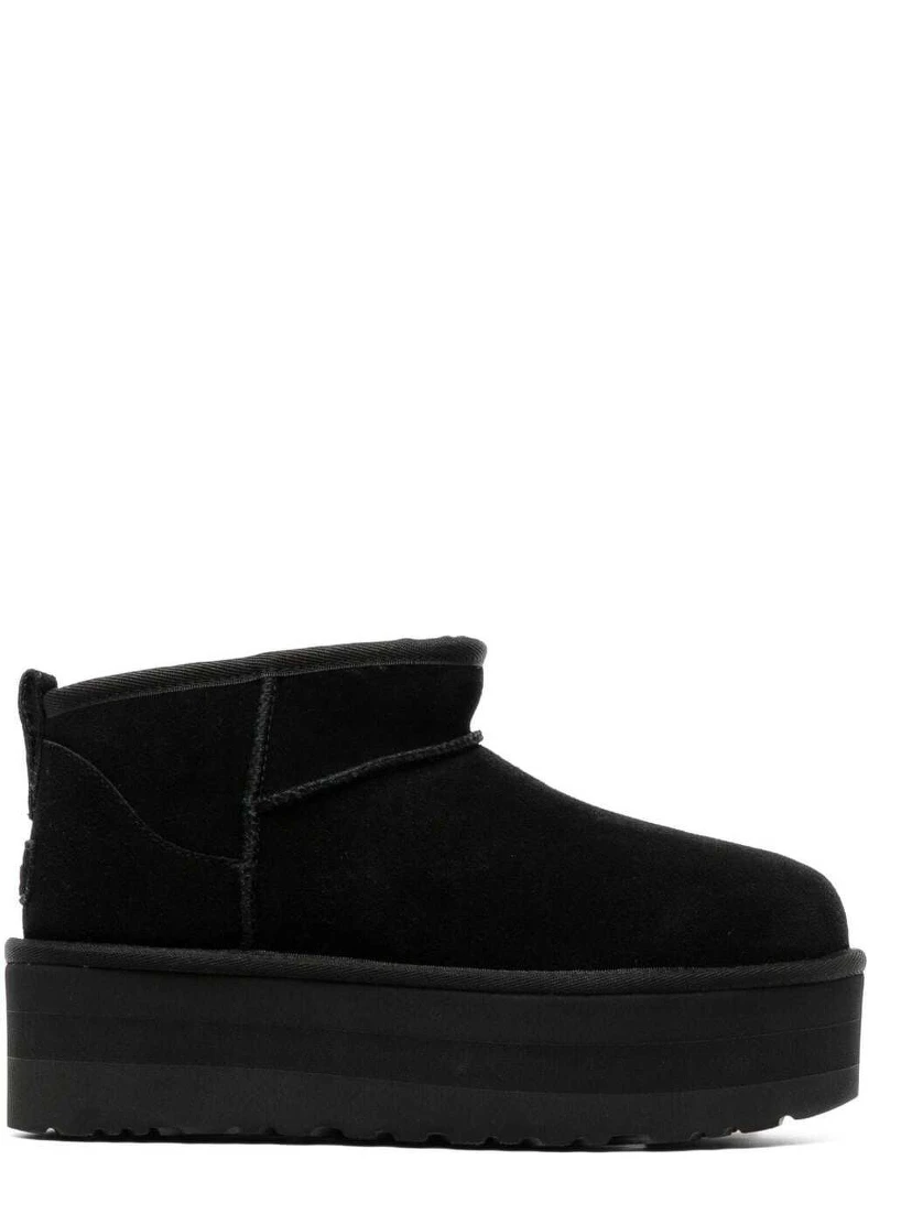 Ultramini Black Boots with Platform in Suede Woman