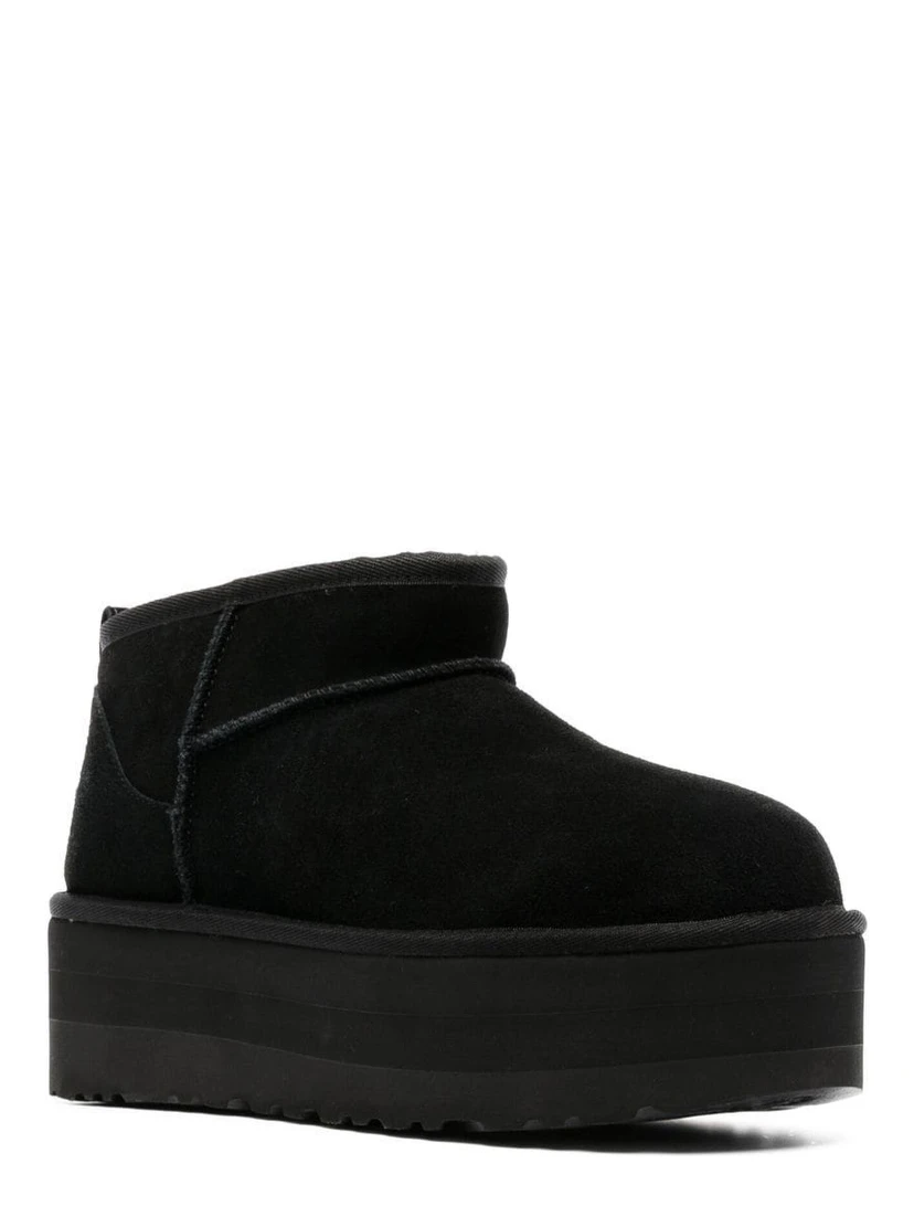 Ultramini Black Boots with Platform in Suede Woman