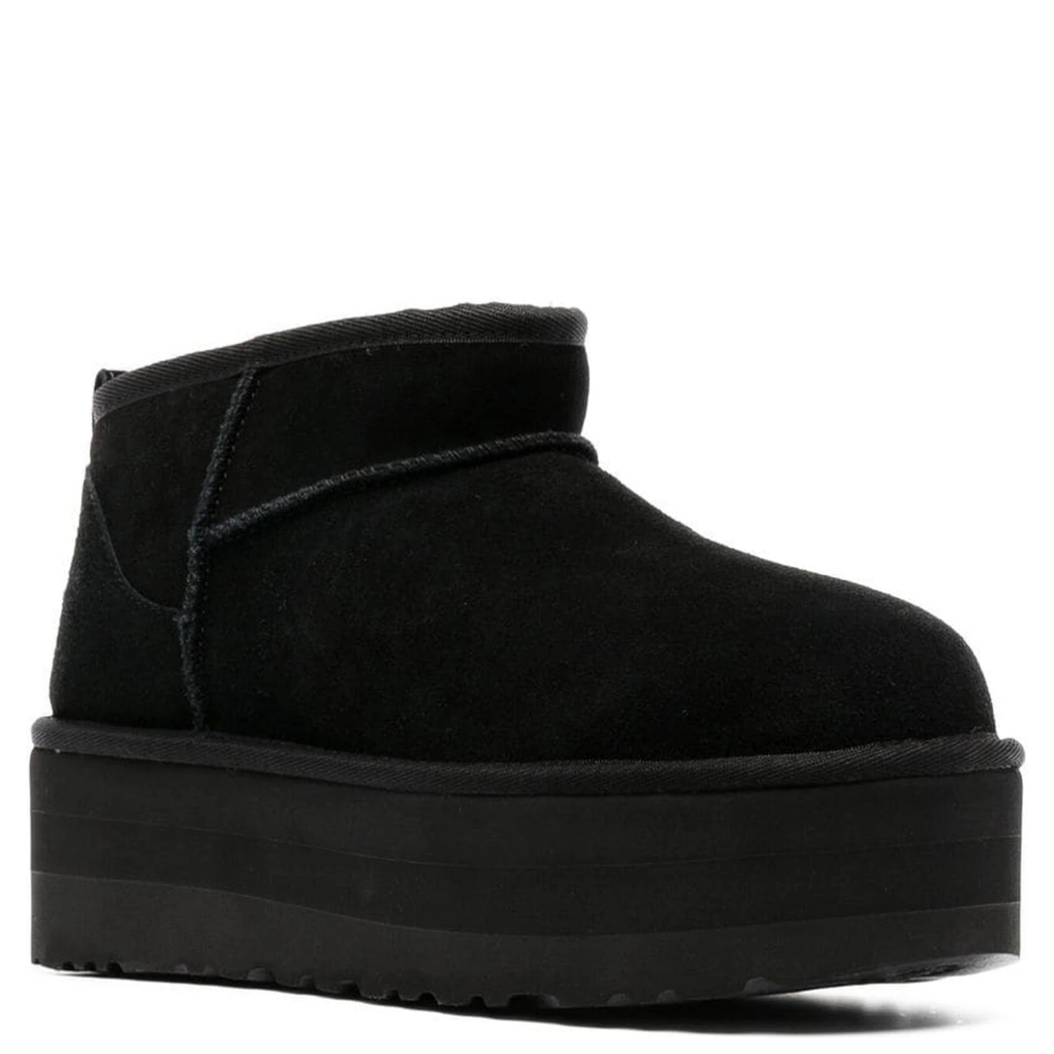 Ultramini Black Boots with Platform in Suede Woman