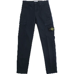 Blue Pants with Belt Loops and Logo Patch on the Front in Cotton Stretch Boy