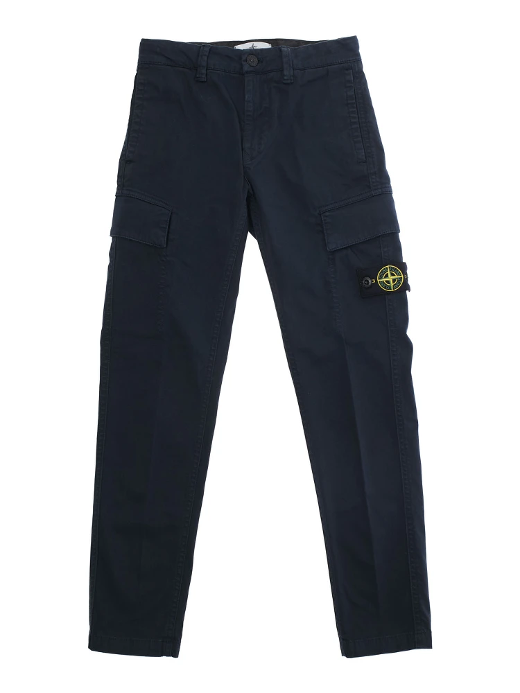 Blue Pants with Belt Loops and Logo Patch on the Front in Cotton Stretch Boy