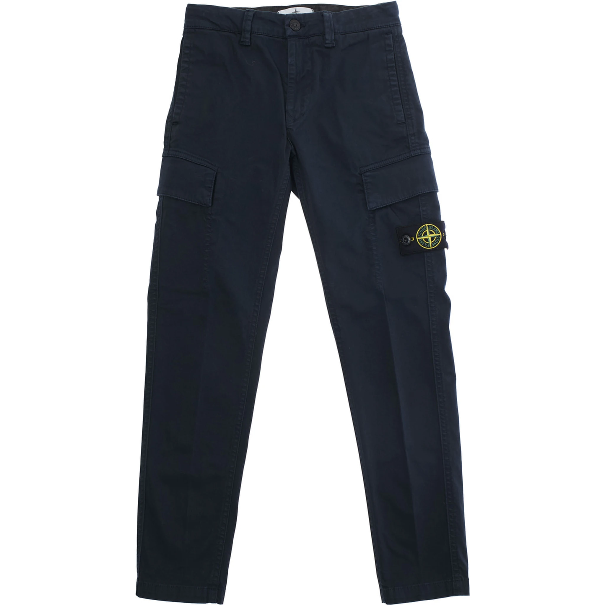 Blue Pants with Belt Loops and Logo Patch on the Front in Cotton Stretch Boy