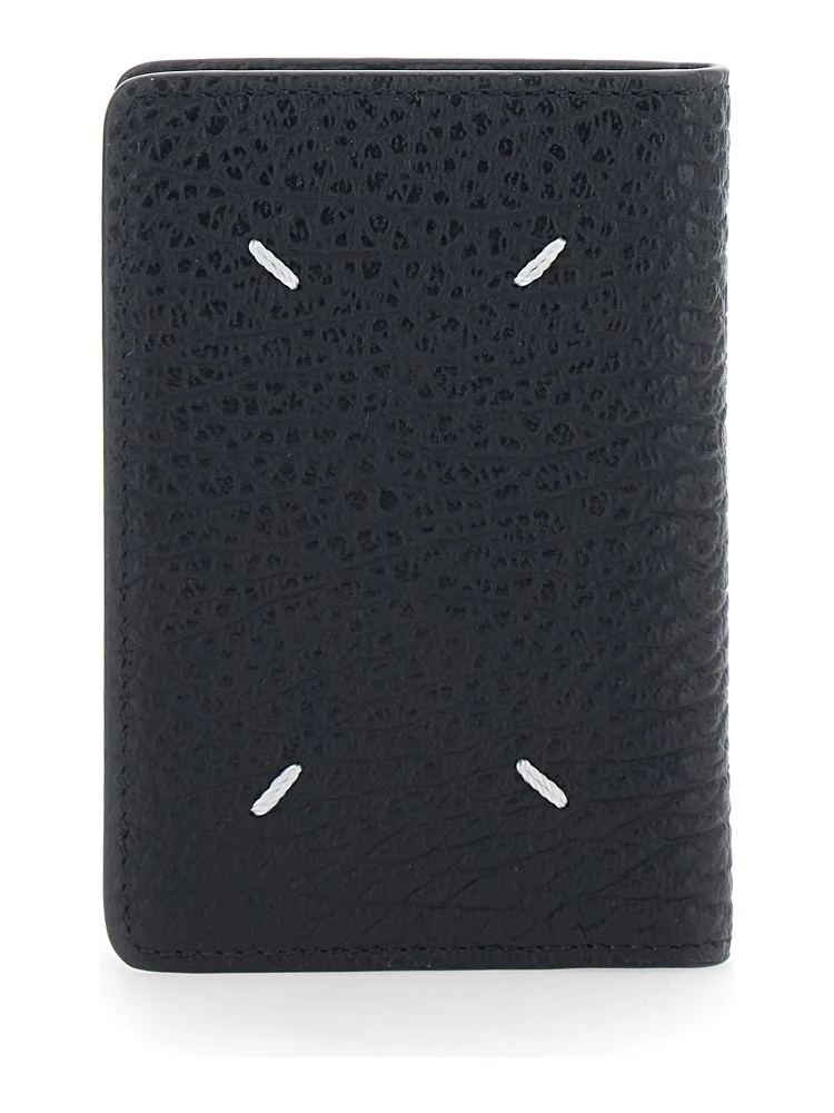 Black Wallet with Four Rear Stitchings in Leather Woman alternative