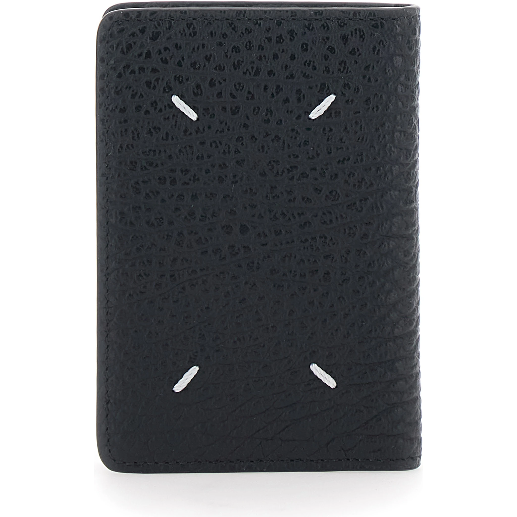 Black Wallet with Four Rear Stitchings in Leather Woman