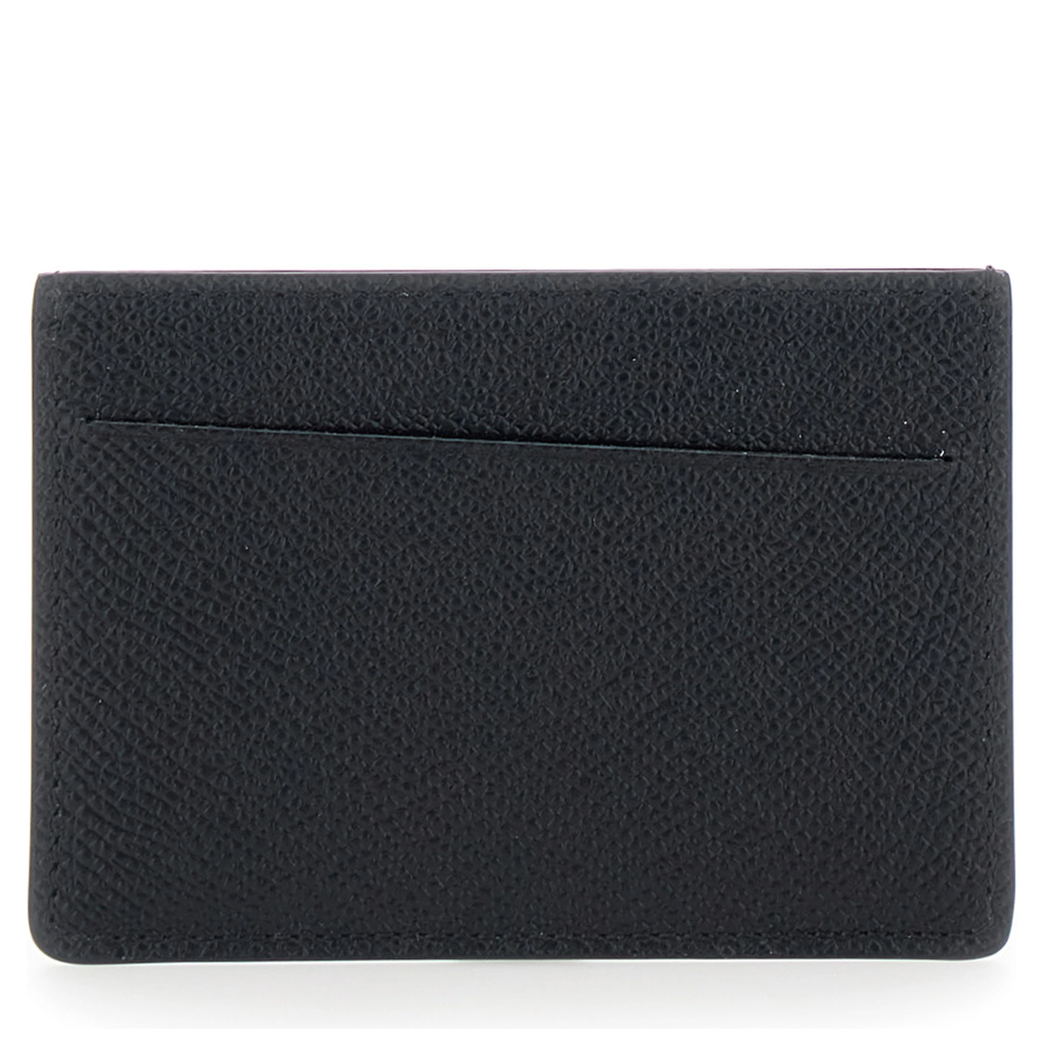Black Card Holder with Four Rear Stitchings in Leather Woman
