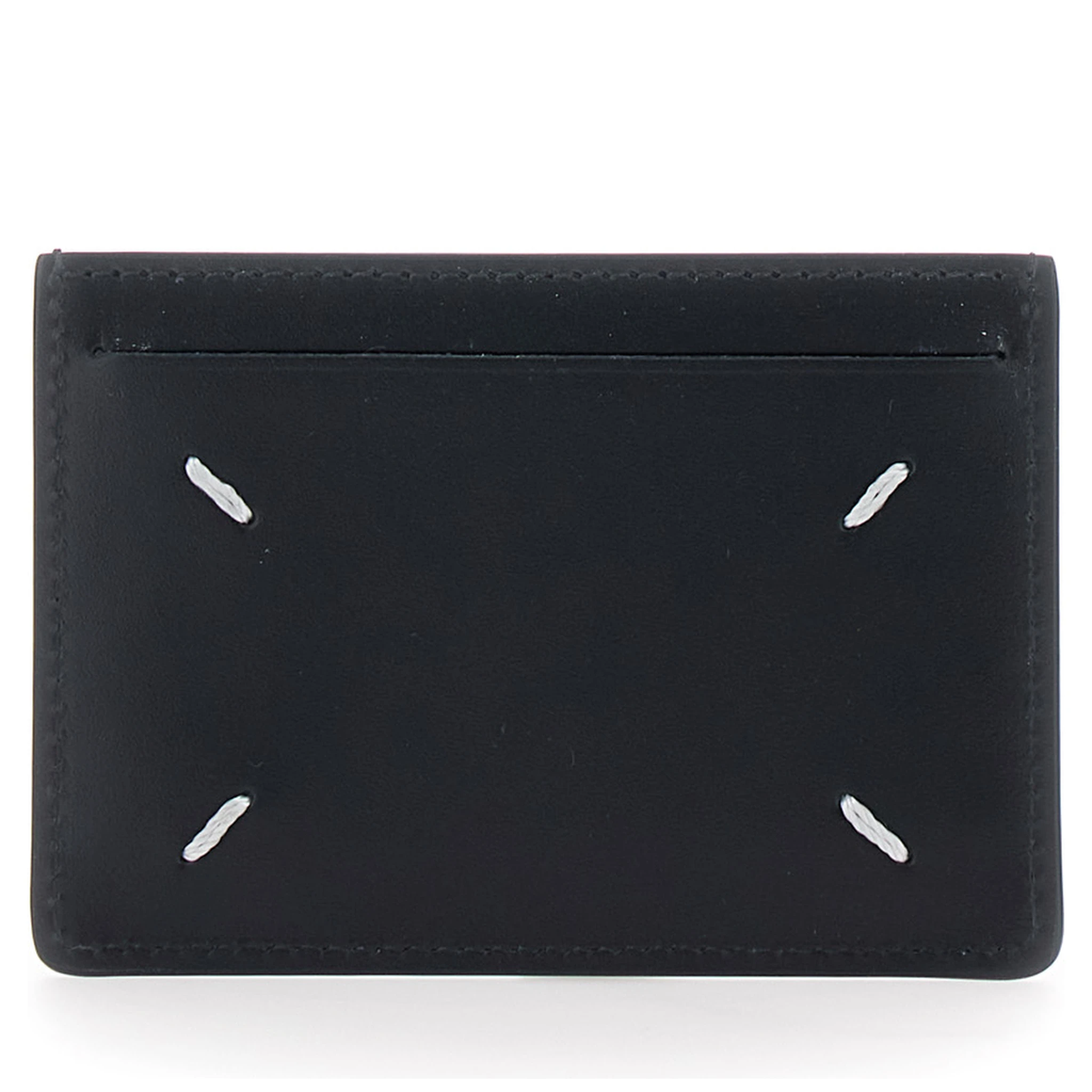 Black Card Holder with Four Rear Stitchings in Leather Woman