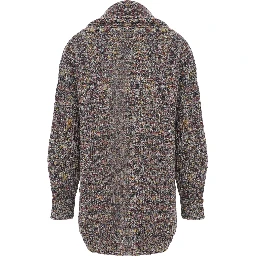 Multicolor Cardigan with Deep-Neck and Flame Rib Stitch in Wool and Cotton Blend Woman