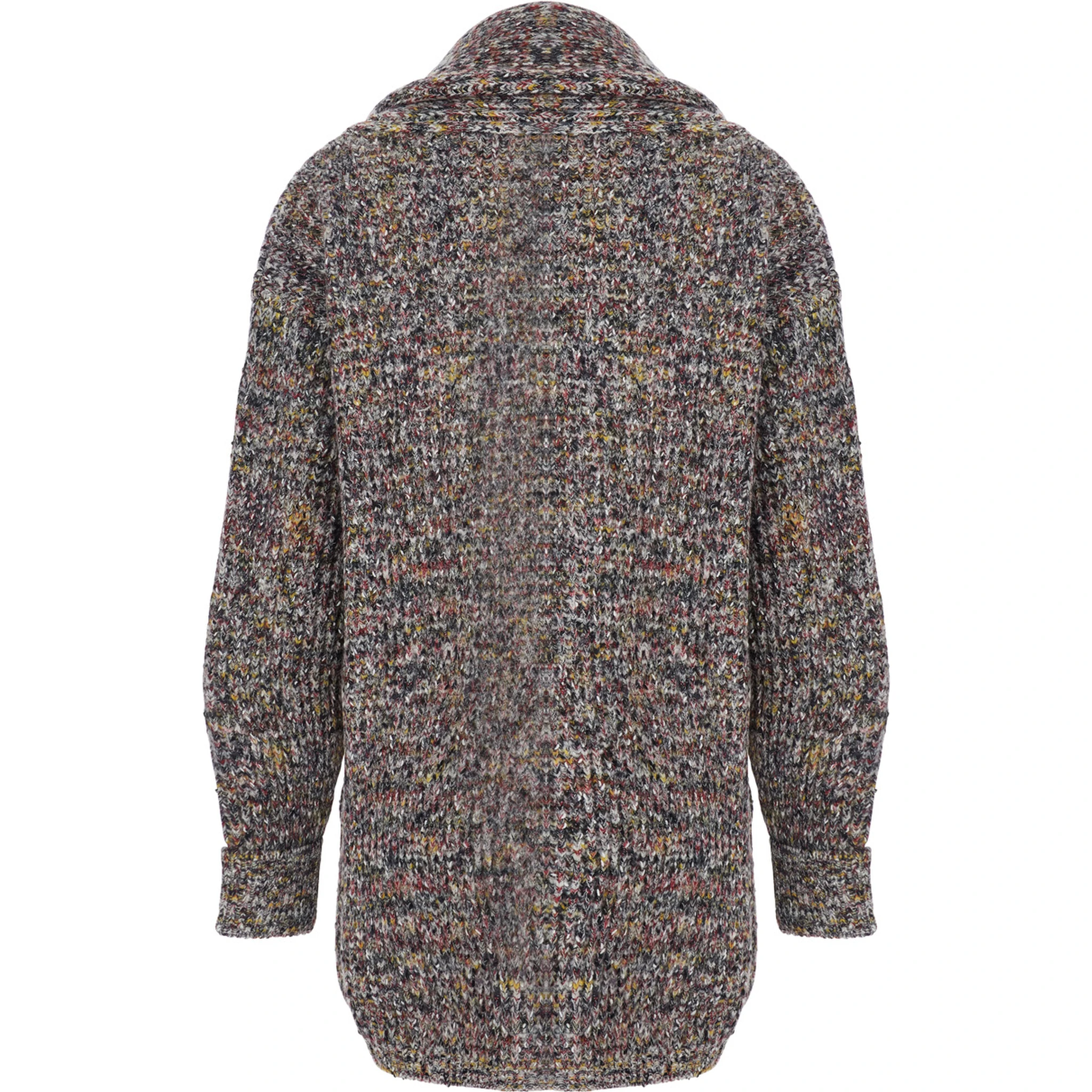 Multicolor Cardigan with Deep-Neck and Flame Rib Stitch in Wool and Cotton Blend Woman