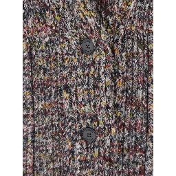 Multicolor Cardigan with Deep-Neck and Flame Rib Stitch in Wool and Cotton Blend Woman