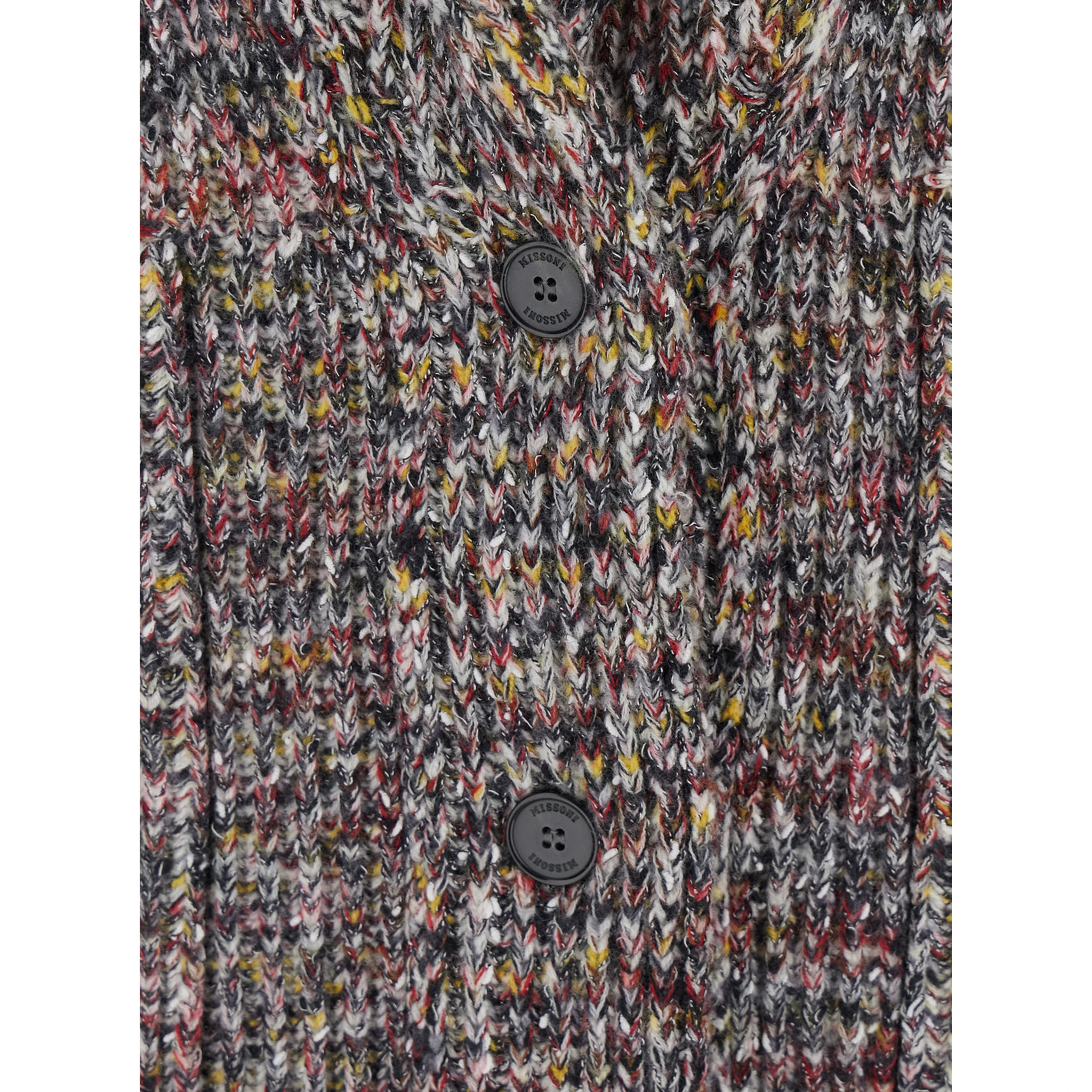 Multicolor Cardigan with Deep-Neck and Flame Rib Stitch in Wool and Cotton Blend Woman