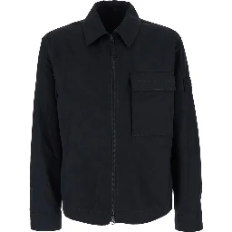 Black Shirt with Classic Collar and Logo Patch on the Sleeve in Cotton Man
