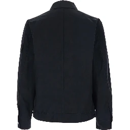 Black Shirt with Classic Collar and Logo Patch on the Sleeve in Cotton Man