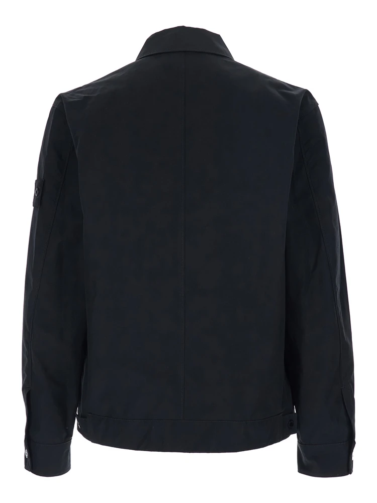 Black Shirt with Classic Collar and Logo Patch on the Sleeve in Cotton Man alternative