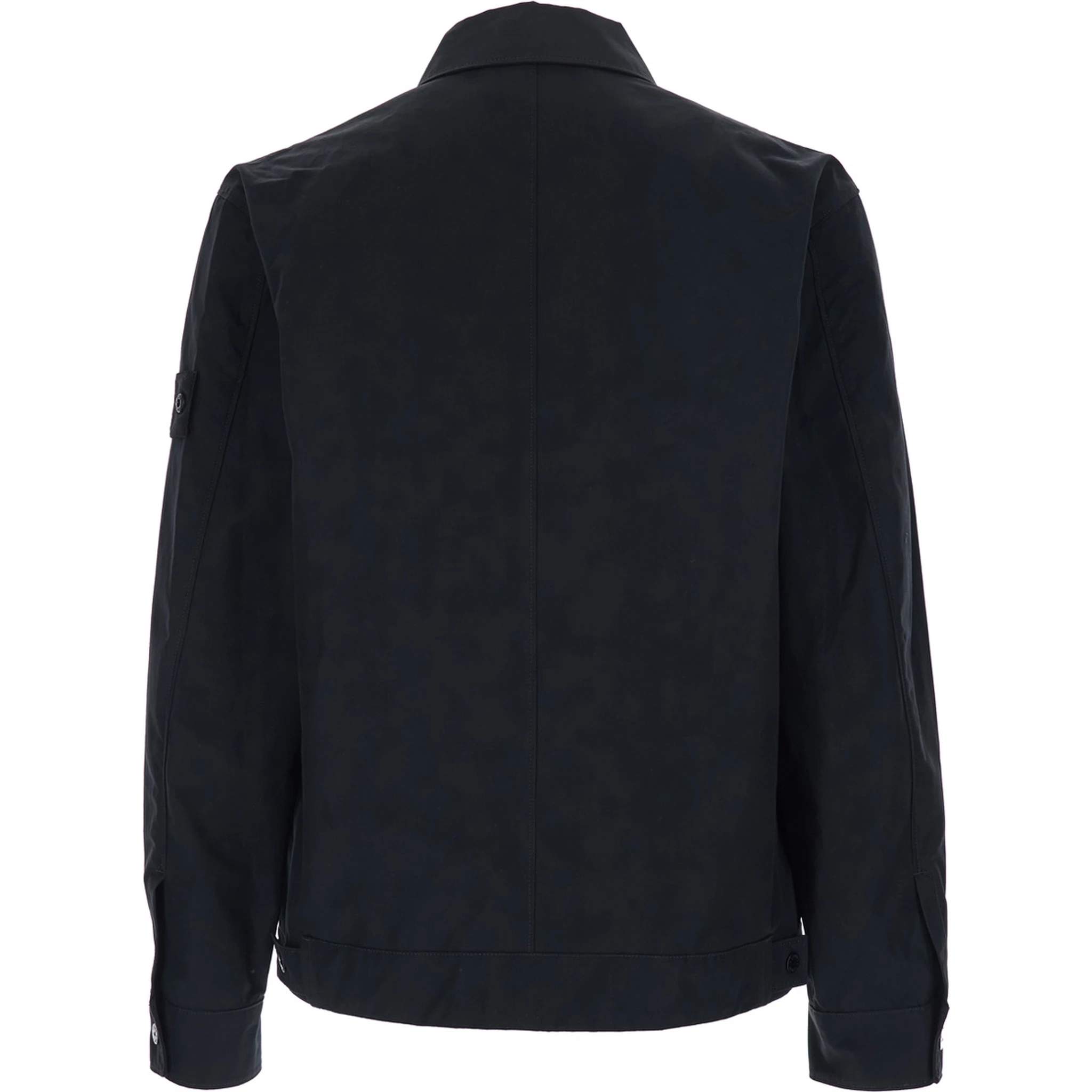 Black Shirt with Classic Collar and Logo Patch on the Sleeve in Cotton Man