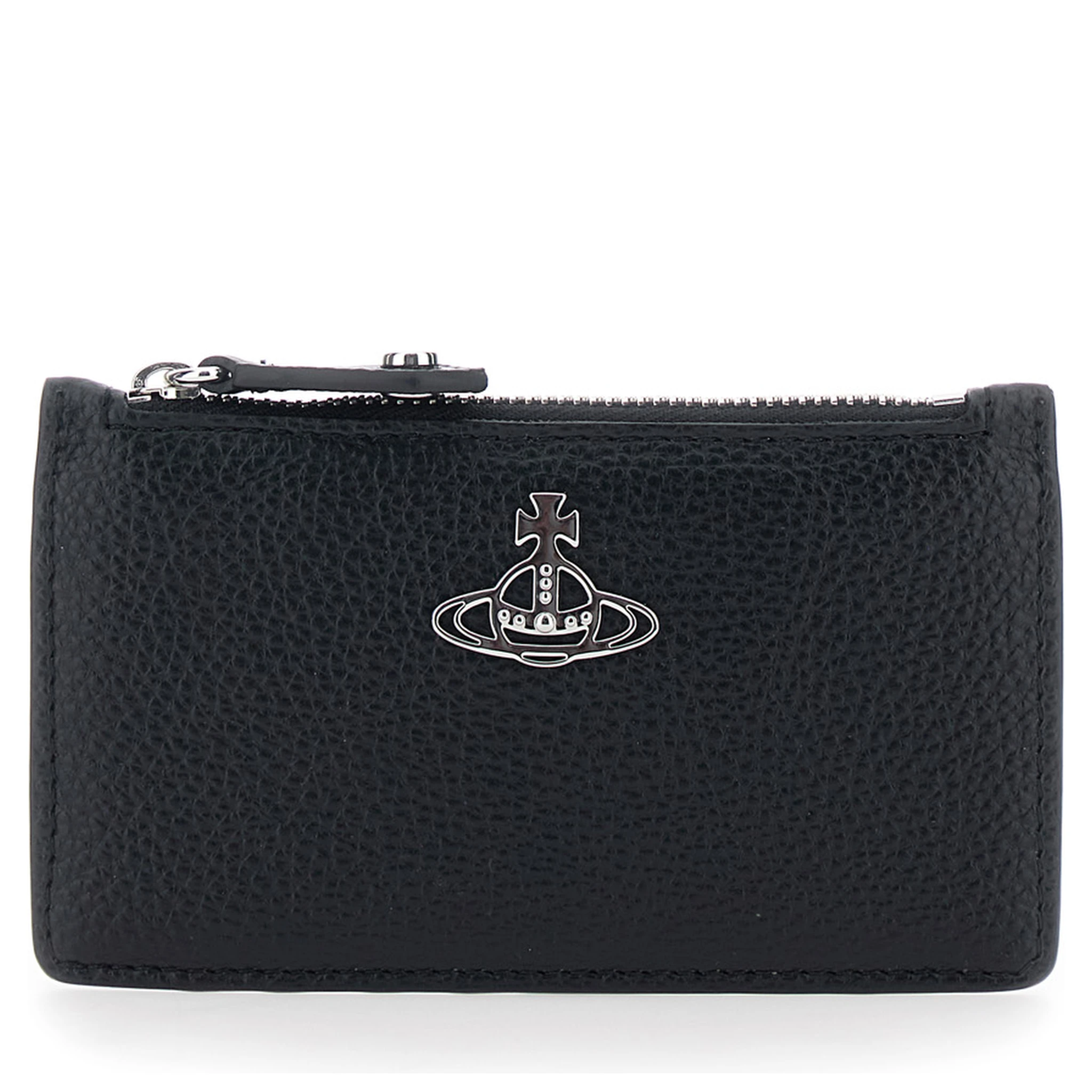 Black Wallet with Orb Detail on the Front and Top Zip Closure in Ecoleather Woman