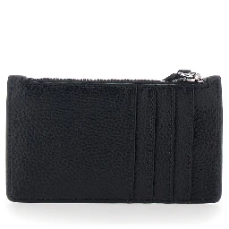 Black Wallet with Orb Detail on the Front and Top Zip Closure in Ecoleather Woman