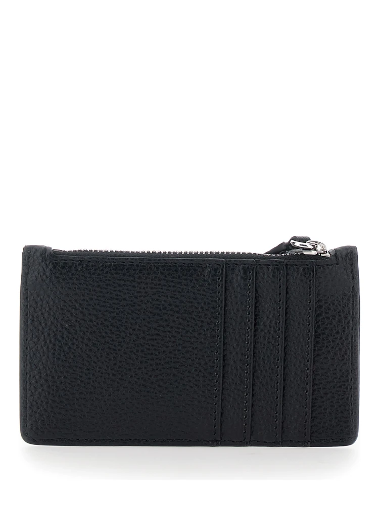Black Wallet with Orb Detail on the Front and Top Zip Closure in Ecoleather Woman alternative