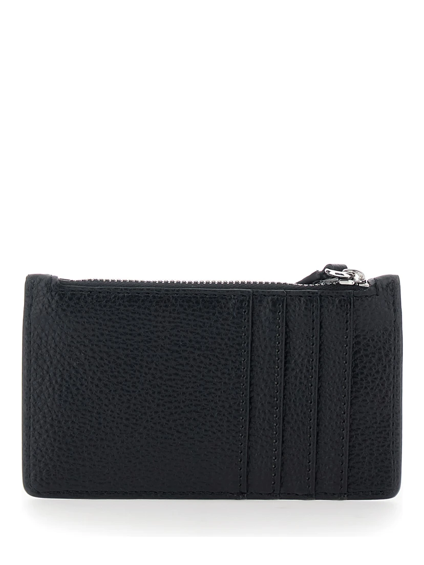 Black Wallet with Orb Detail on the Front and Top Zip Closure in Ecoleather Woman