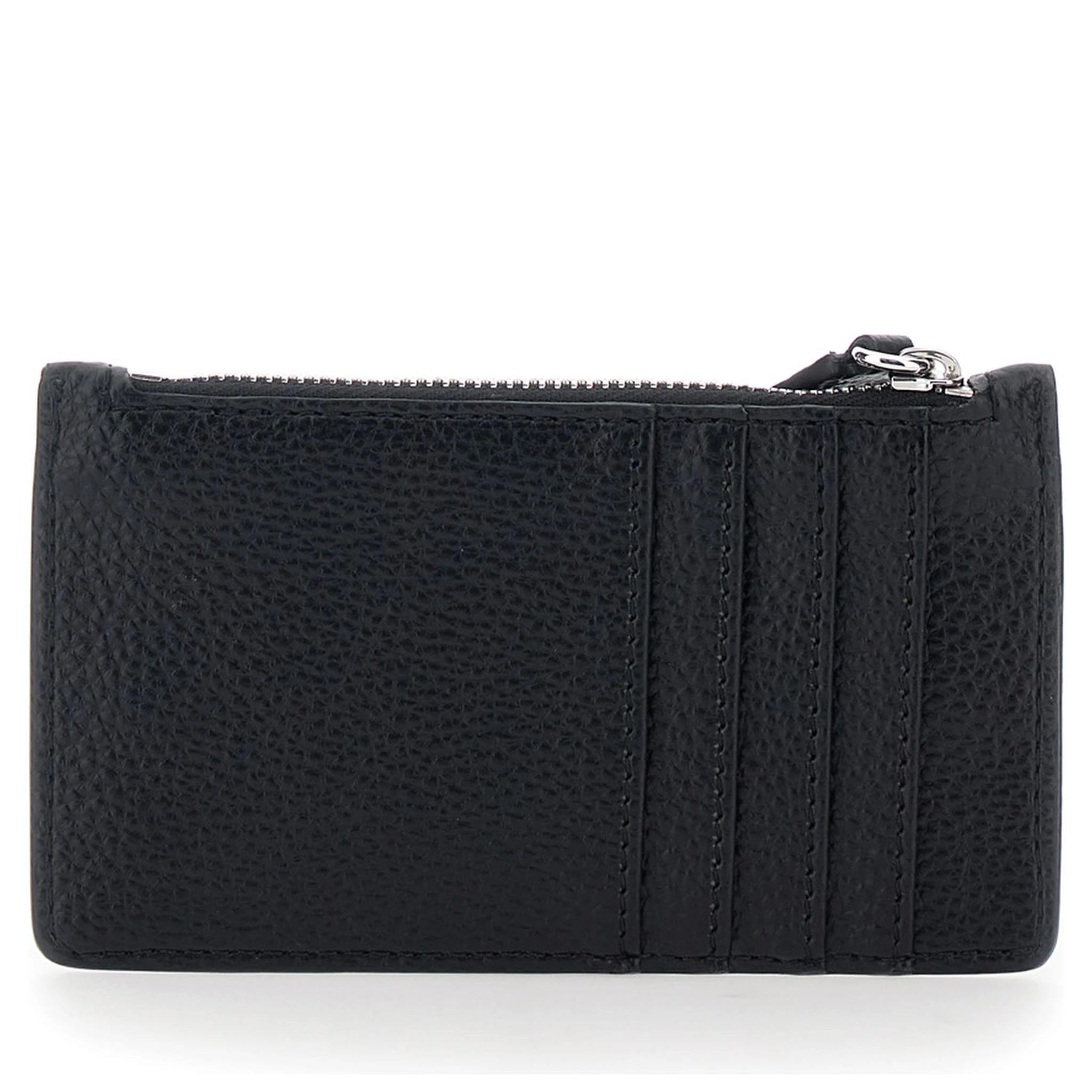 Black Wallet with Orb Detail on the Front and Top Zip Closure in Ecoleather Woman