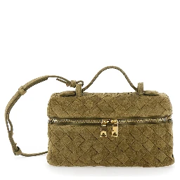 Green Vanity Case with Intreccio Motif in Suede Woman