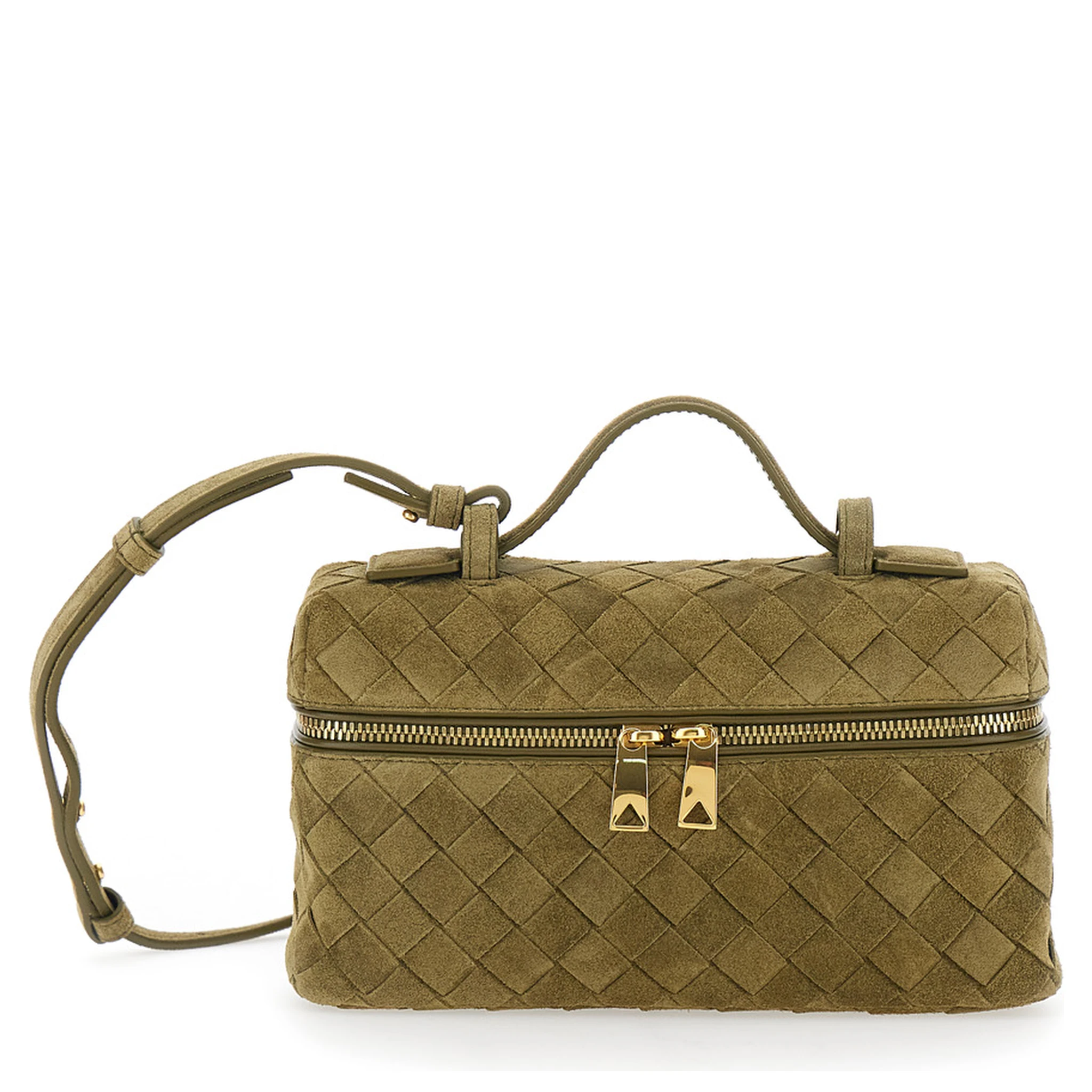 Green Vanity Case with Intreccio Motif in Suede Woman