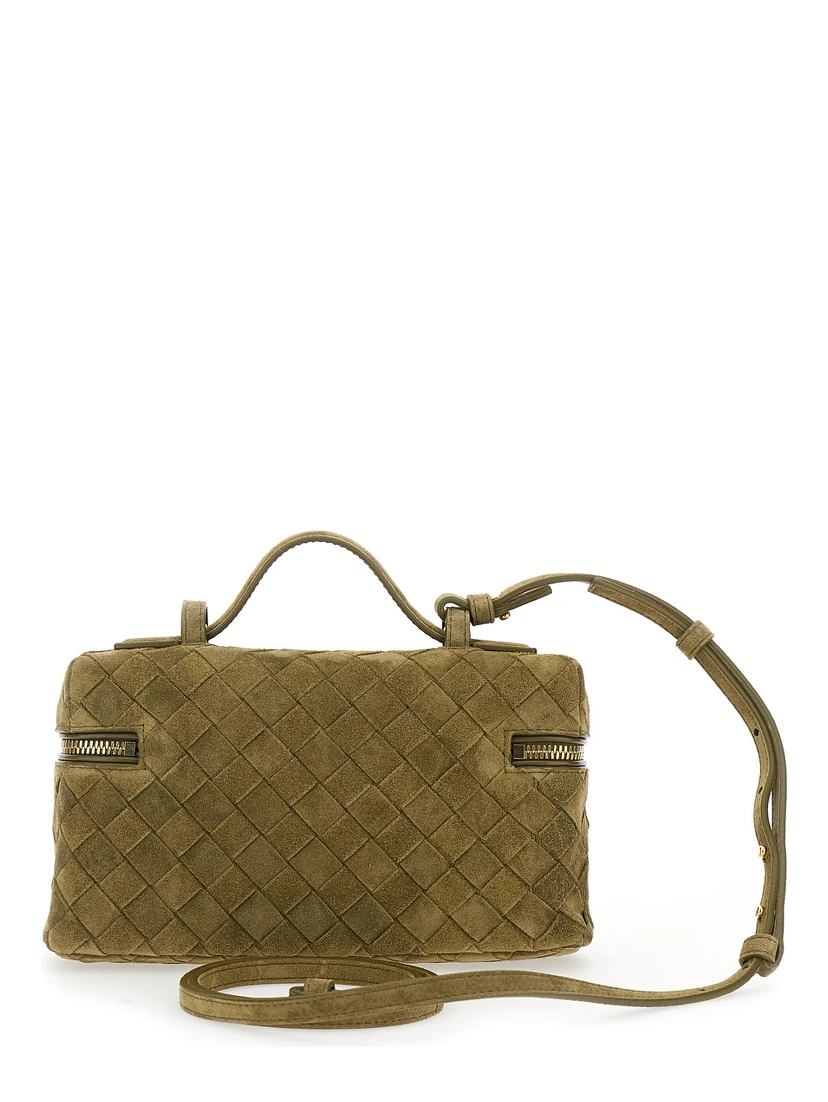 Green Vanity Case with Intreccio Motif in Suede Woman