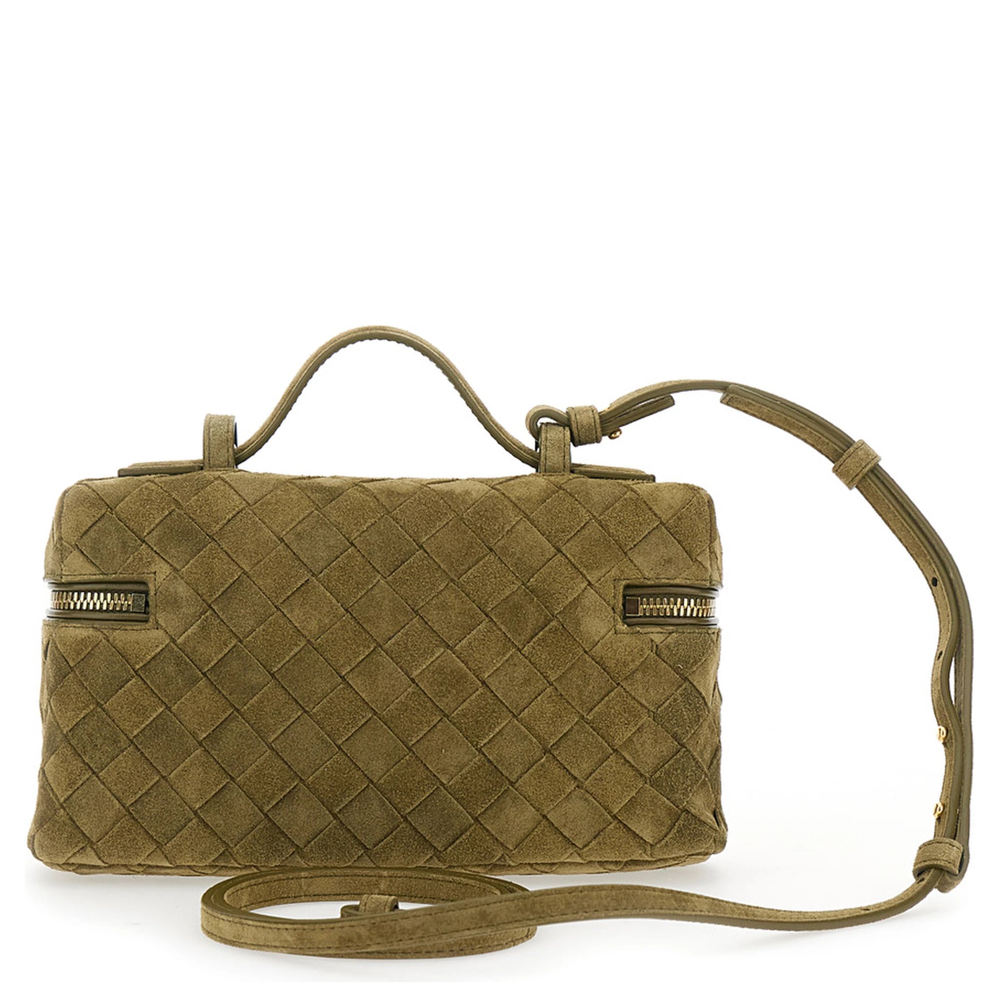 Green Vanity Case with Intreccio Motif in Suede Woman