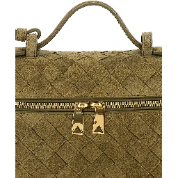 Green Vanity Case with Intreccio Motif in Suede Woman