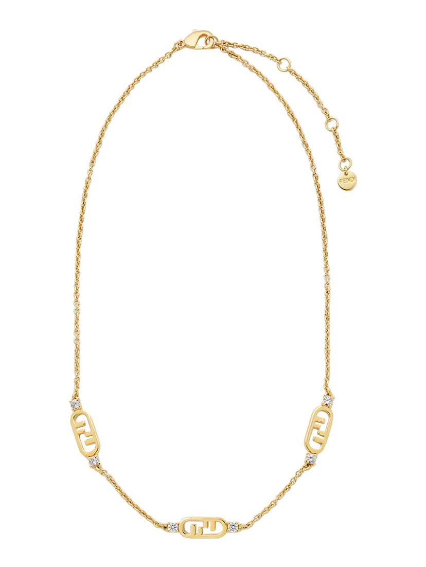 Gold-Colored Chain Necklace with FF Pendant in Bronze Woman