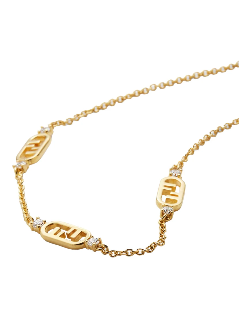 Gold-Colored Chain Necklace with FF Pendant in Bronze Woman