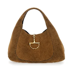 Brown Shoulder Bag with Horsebit Closure in Suede Woman