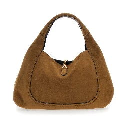 Brown Shoulder Bag with Horsebit Closure in Suede Woman