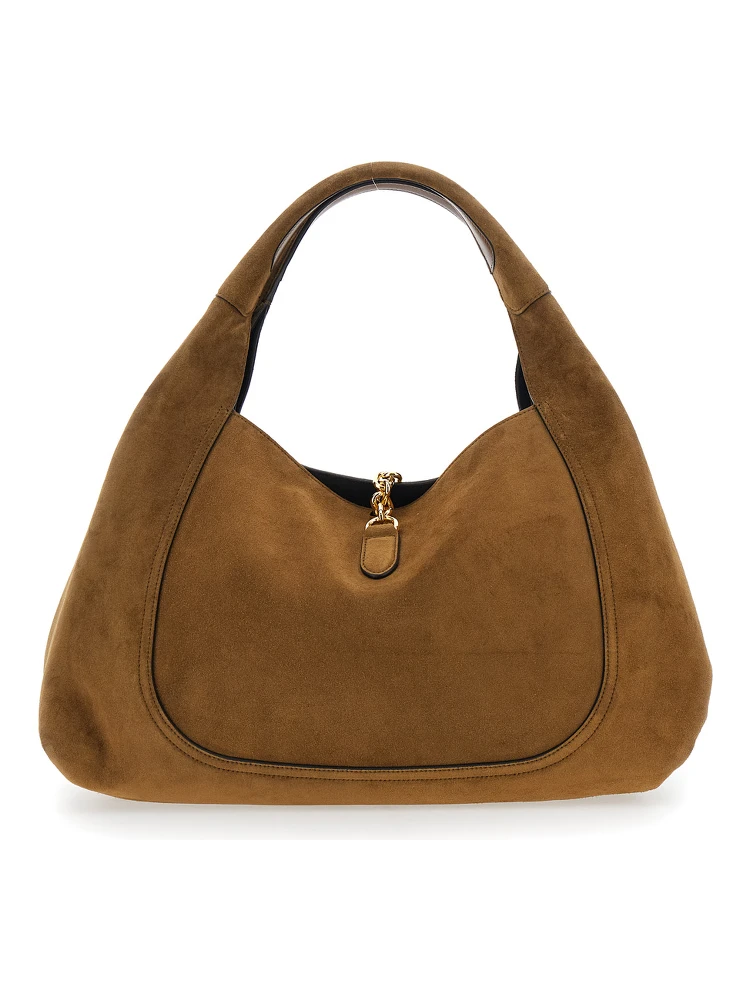 Brown Shoulder Bag with Horsebit Closure in Suede Woman alternative