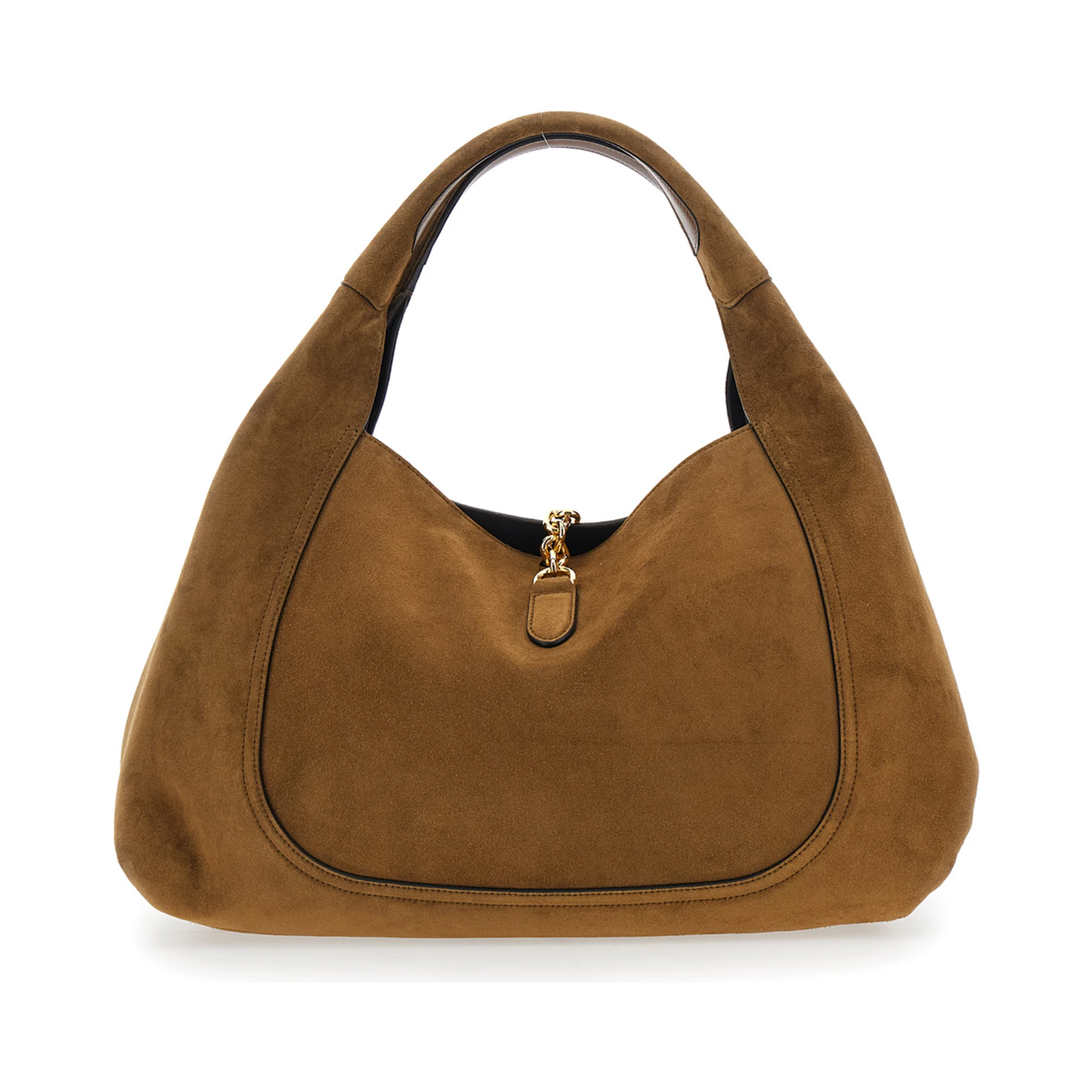 Brown Shoulder Bag with Horsebit Closure in Suede Woman