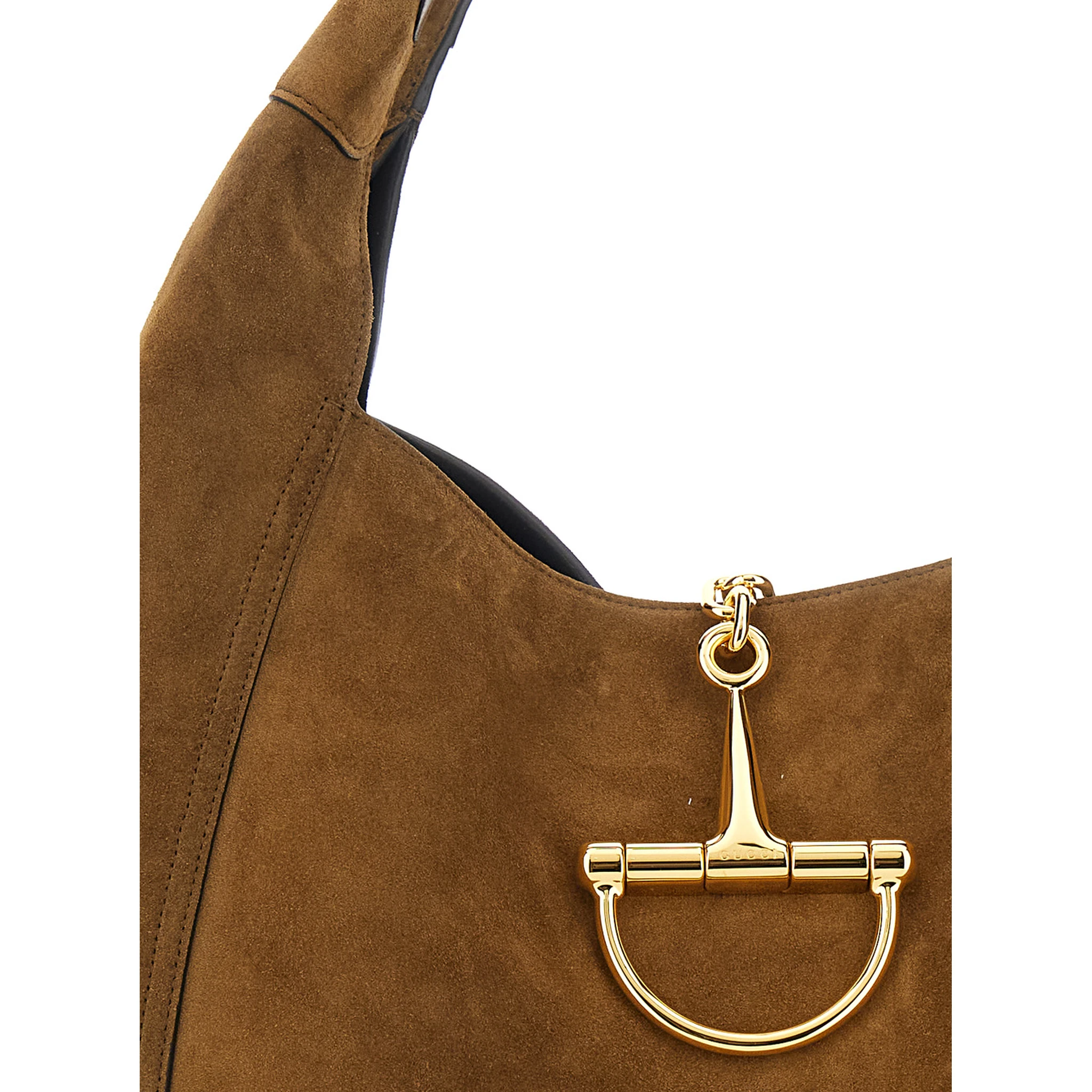 Brown Shoulder Bag with Horsebit Closure in Suede Woman