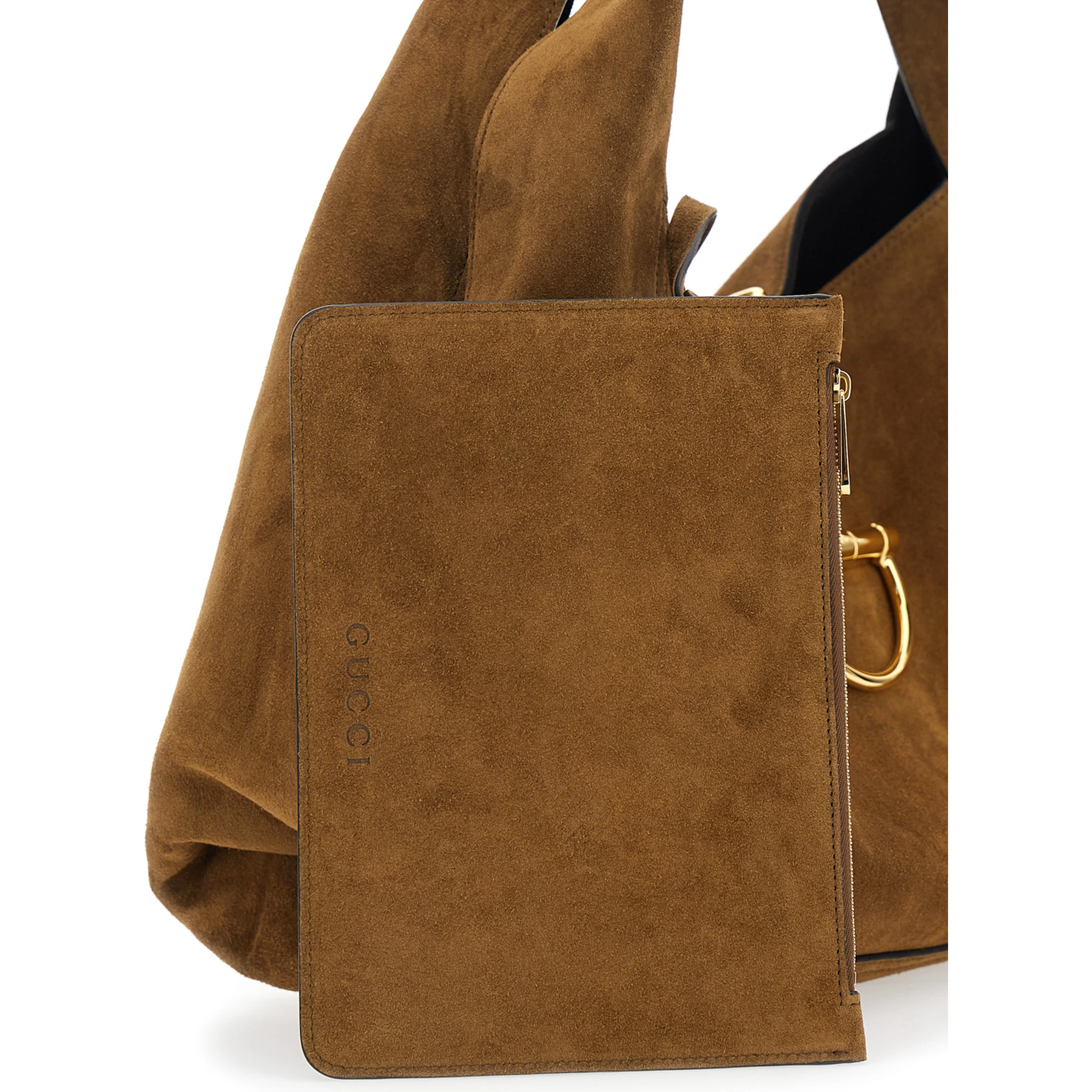 Brown Shoulder Bag with Horsebit Closure in Suede Woman