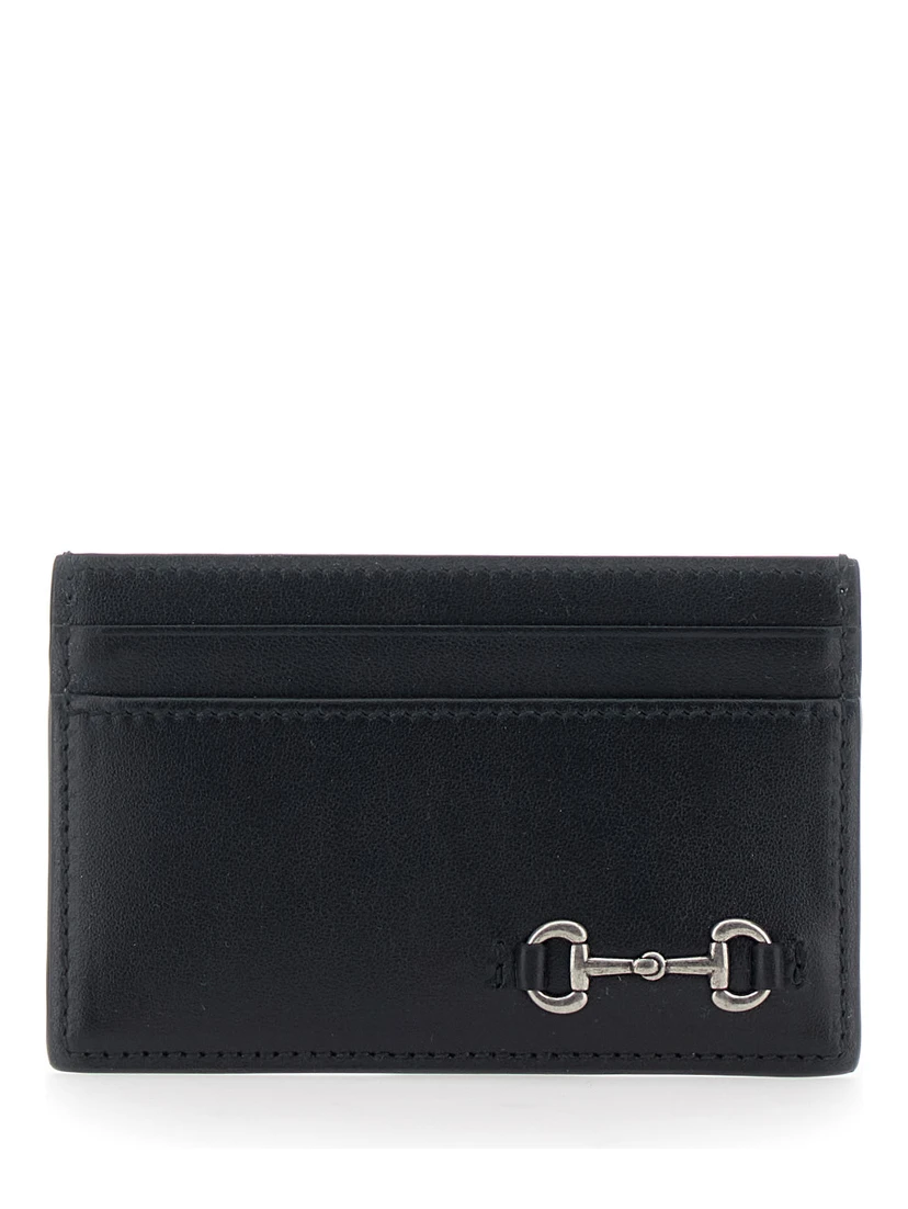 Black Card Holder with Horsebit on the Front in Leather Man