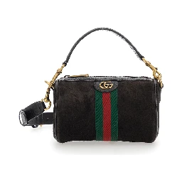 Ophidia Mini Brown Handbag with GG Logo and Web Detail on the Front in Suede Man