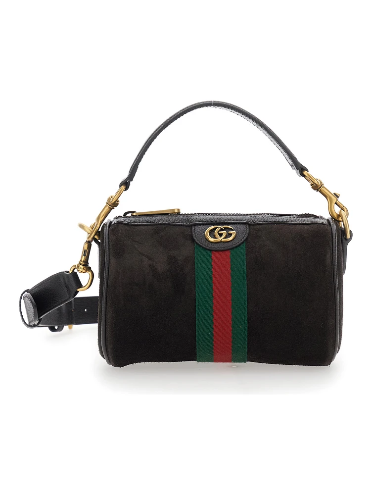 Ophidia Mini Brown Handbag with GG Logo and Web Detail on the Front in Suede Man